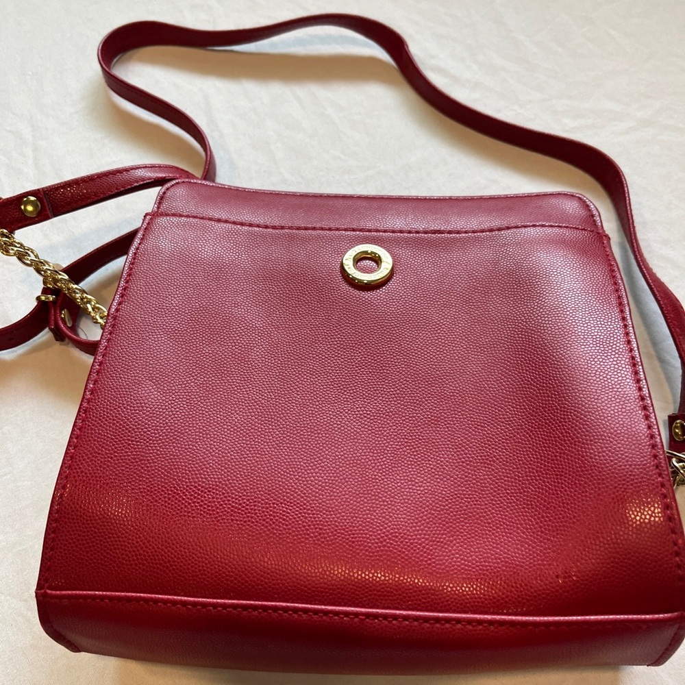 Red and Gold Crossbody Bag with Structured Design